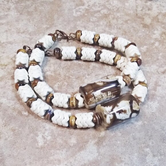 Coffee + Cream! Fire Agates! Big + Chunky OOAK Bracelet - Rustic Rugged Calm - Picture 2 of 7